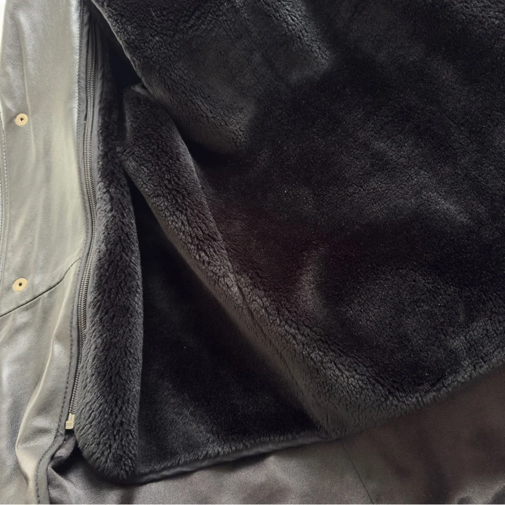 Vintage Men’s Leather Faux Fur Lined Coat